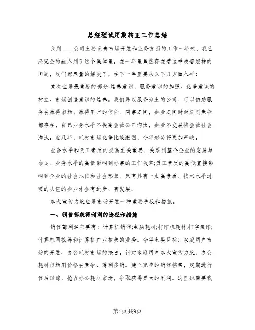 总经理试用期转正工作总结（3篇）