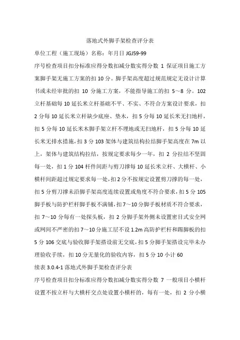 落地式外脚手架检查评分表