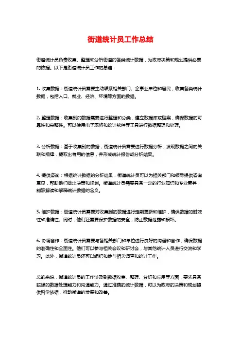 街道统计员工作总结