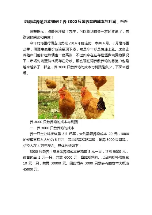 散养鸡养殖成本如何？养3000只散养鸡的成本与利润，看看
