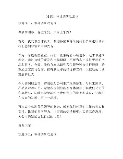 (6篇)领导调研欢迎词