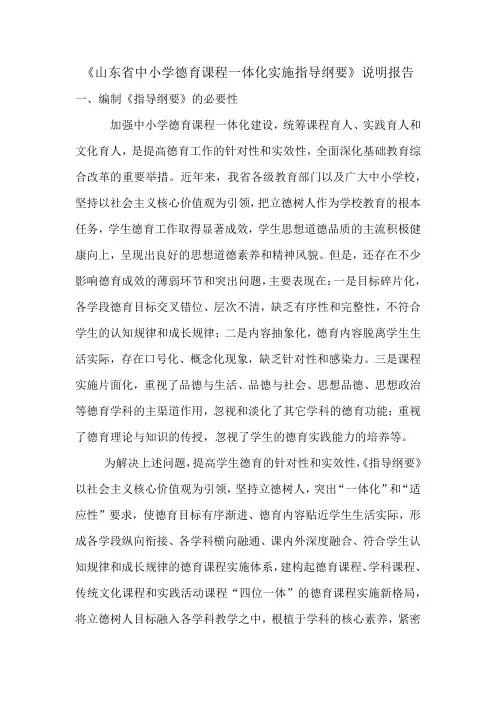 小学德育课程指导纲要说明报告