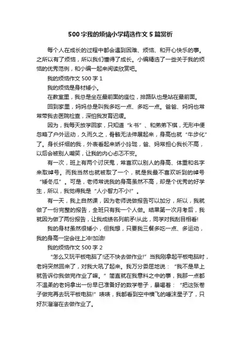 500字我的烦恼小学精选作文5篇赏析