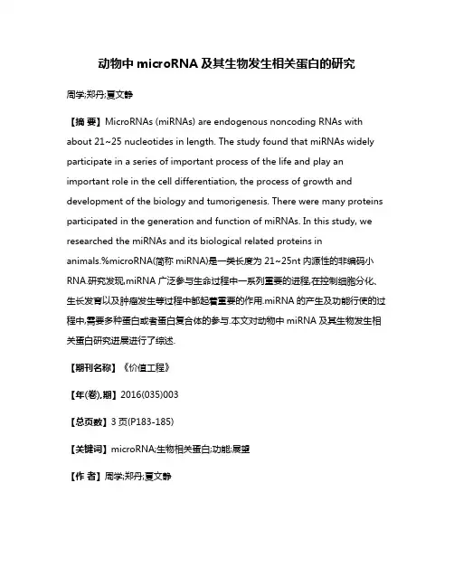动物中microRNA及其生物发生相关蛋白的研究