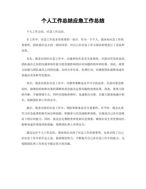 个人工作总结应急工作总结