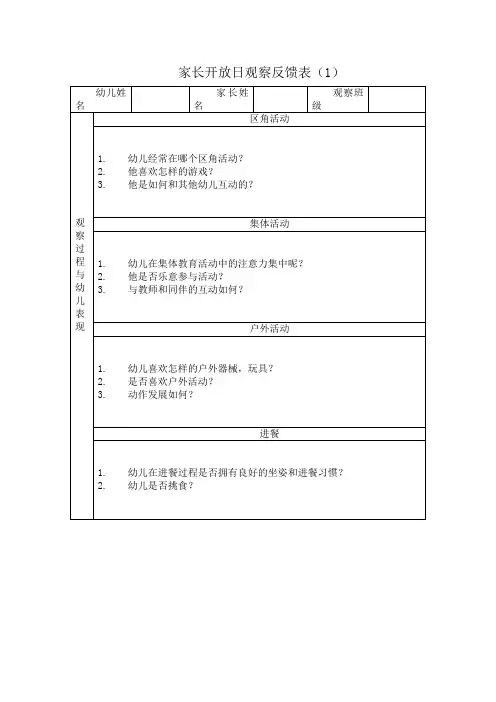 家长开放日观察反馈表