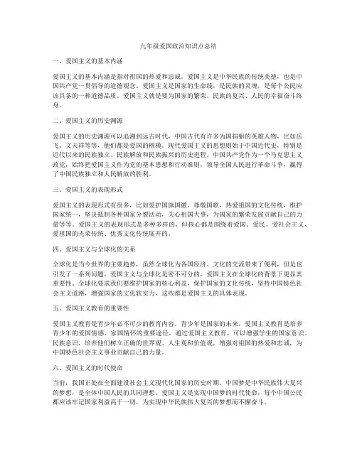 九年级爱国政治知识点总结