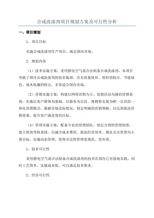 合成洗涤剂项目规划方案及可行性分析