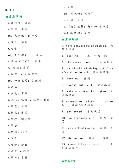 人教版九年级英语全册重点单词+短语+句型