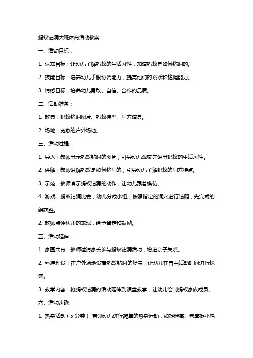 蚂蚁钻洞大班体育活动教案
