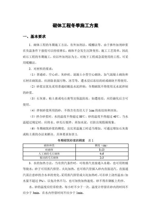 砌体工程冬季施工方案
