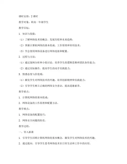 职高网络技术教案模板范文