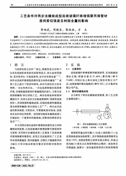 工艺条件对两步法缠绕成型连续玻璃纤维增强聚丙烯管材层间剪切强度及树脂含量的影响