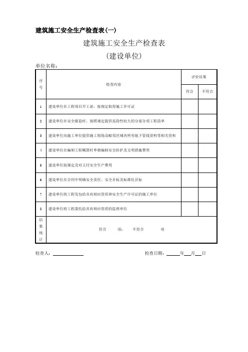 建筑施工安全生产检查表(建设单位、施工单位、监理单位)