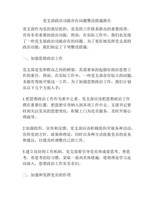 党支部政治功能存在问题整改措施报告
