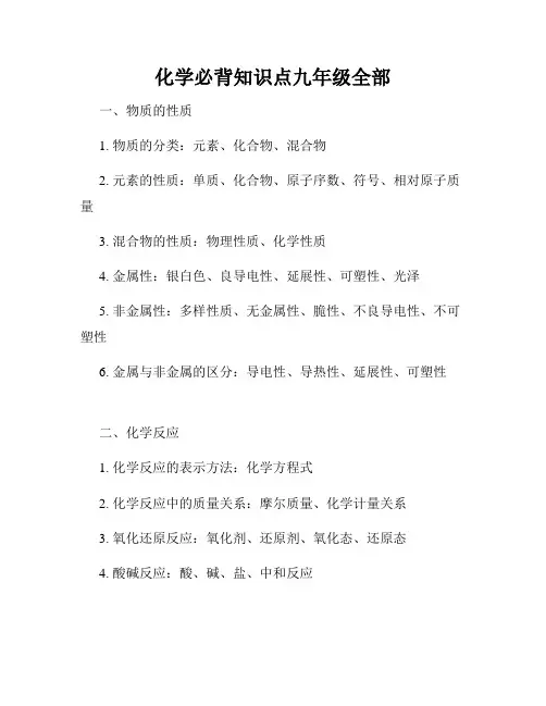 化学必背知识点九年级全部