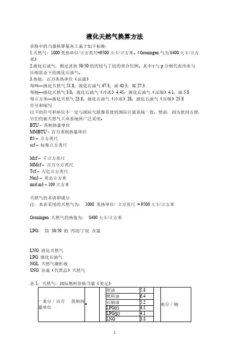 液化天然气换算方法