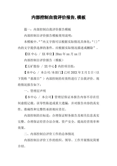 内部控制自我评价报告,模板