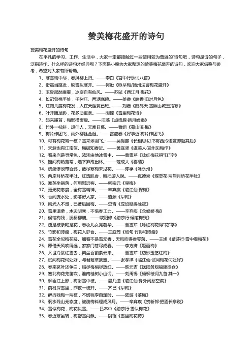 赞美梅花盛开的诗句