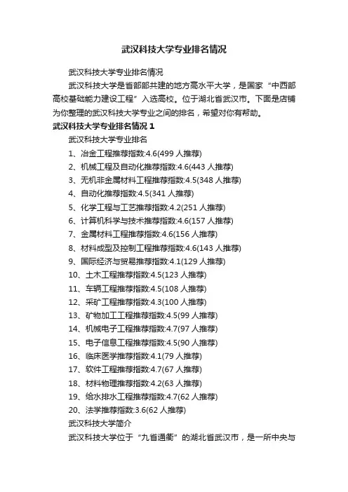 武汉科技大学专业排名情况