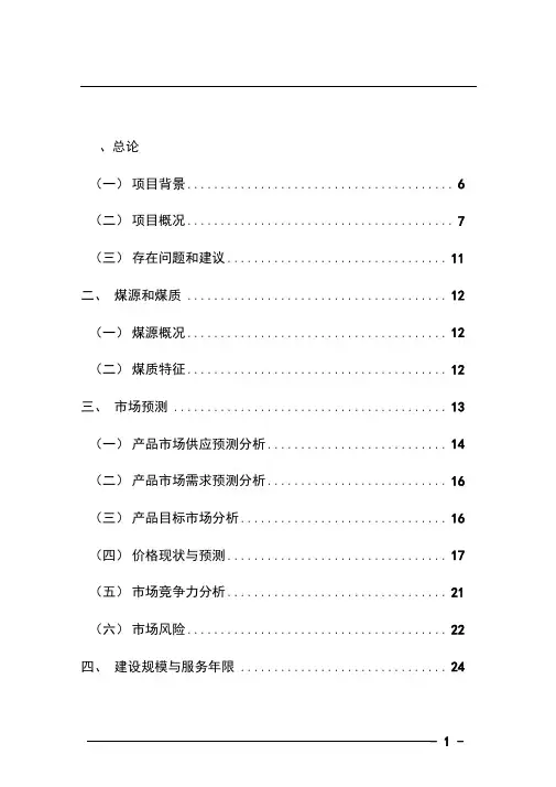 洗煤运销有限公司120万吨年洗煤厂项目可行性研究报告