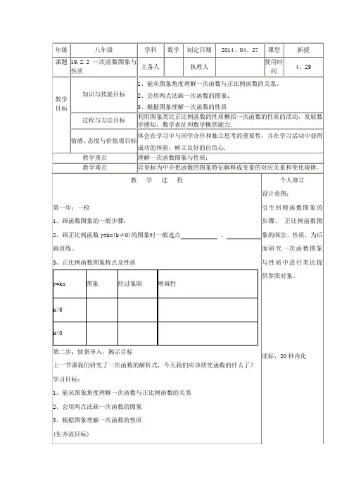 初中数学_一次函数的图象和性质 初中 数学 李荣霞教学设计学情分析教材分析课后反思