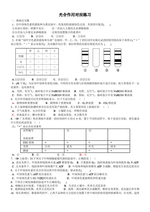 2019年高中生物必修一光合作用专项练习(含解析)