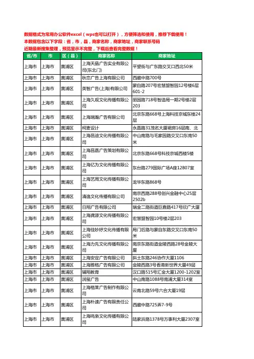 2020新版上海市上海市黄浦区广告有限公司工商企业公司商家名录名单黄页联系电话号码地址大全294家