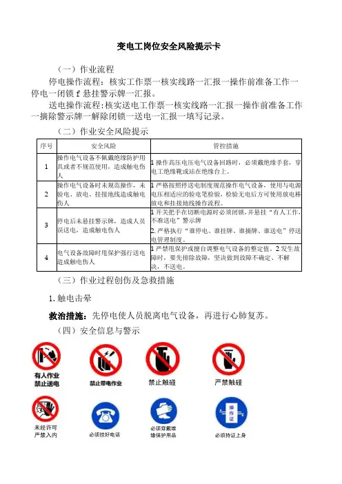 变电工岗位安全风险提示卡