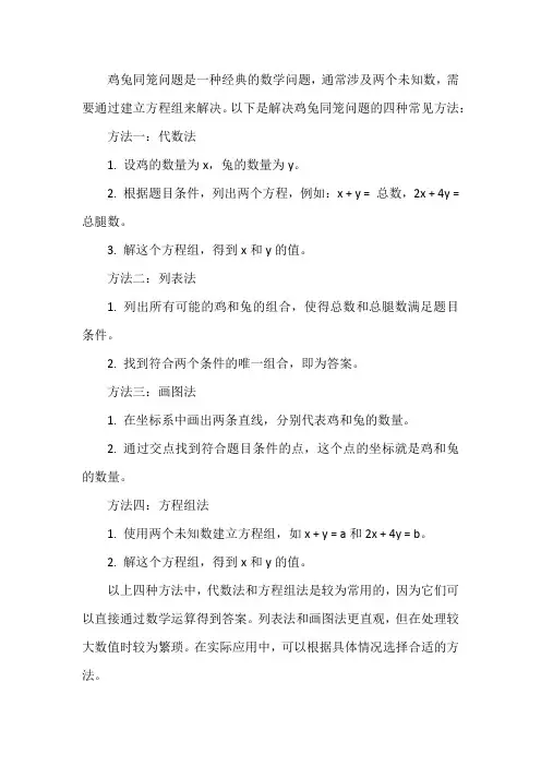鸡兔同笼的四种方法