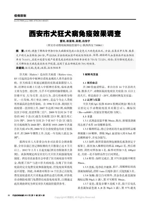 西安市犬狂犬病免疫效果调查