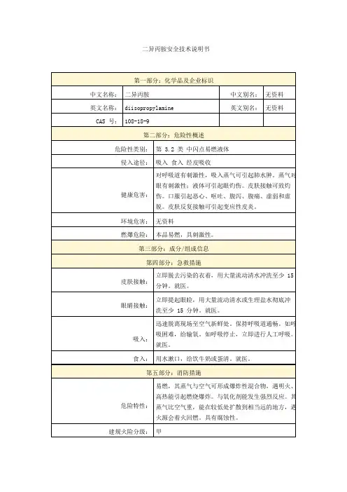 二异丙胺安全技术说明书
