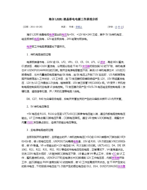 海尔L32R1液晶彩电电源工作原理分析