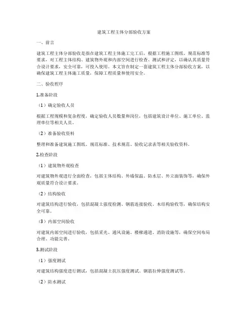 建筑工程主体分部验收方案