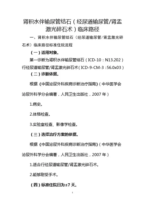 肾积水伴输尿管结石(经尿道输尿管肾盂激光碎石术)临床路径【2020版】