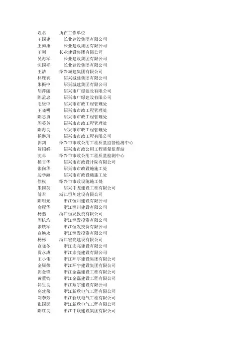 绍兴建筑企业名录