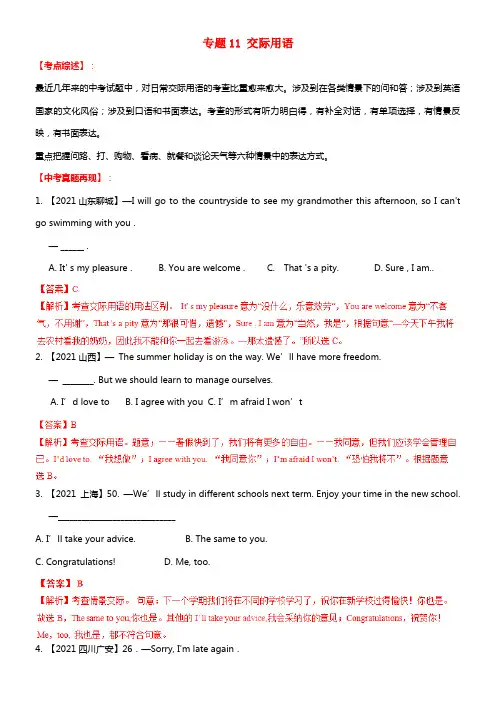 中考英语备考 专题11 交际用语（含解析）