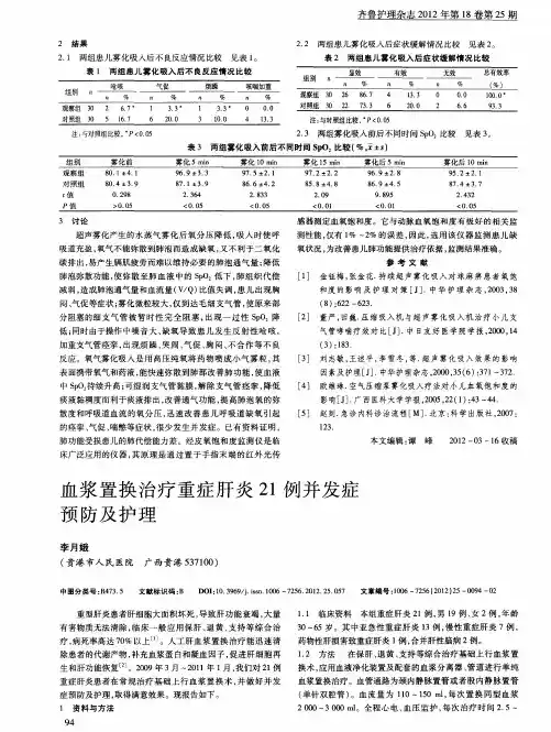 血浆置换治疗重症肝炎21例并发症预防及护理
