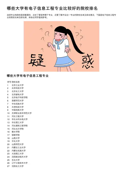 哪些大学有电子信息工程专业比较好的院校排名