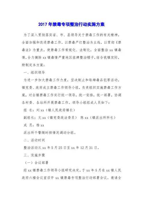 2017年禁毒专项整治行动实施方案