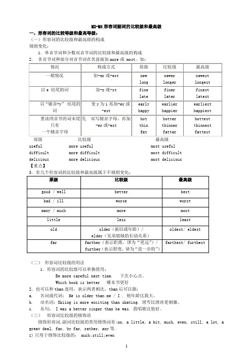 外研版八年级英语上册模块M2-4形容词和副词的比较级最高级+练习