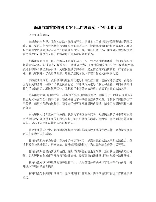 综治与城管协管员上半年工作总结及下半年工作计划