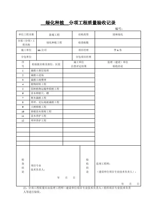 (绿化种植)分项工程质量验收记录