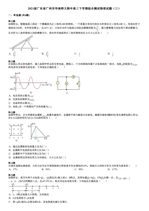 2021届广东省广州市华南师大附中高三下学期综合测试物理试题(三)