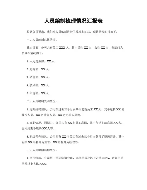 人员编制梳理情况汇报表