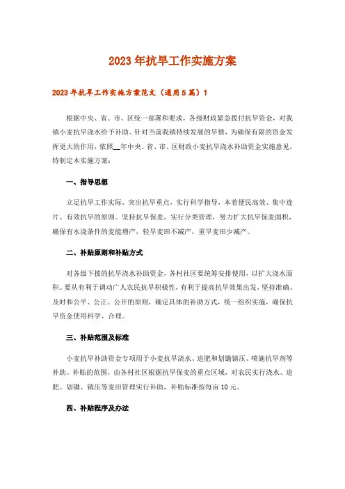 2023年抗旱工作实施方案