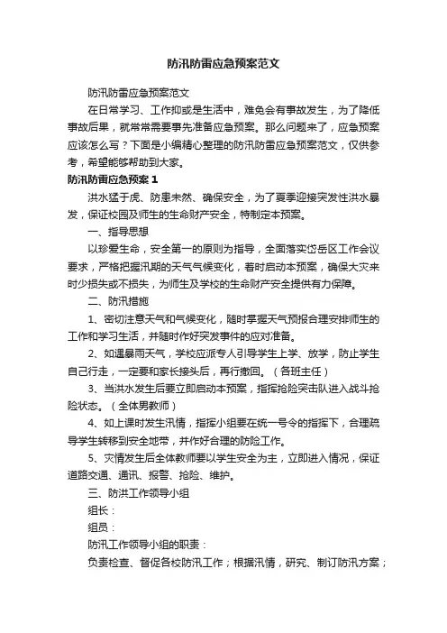 防汛防雷应急预案范文