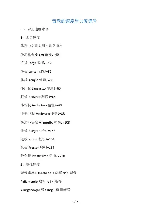 音乐速度与力度记号