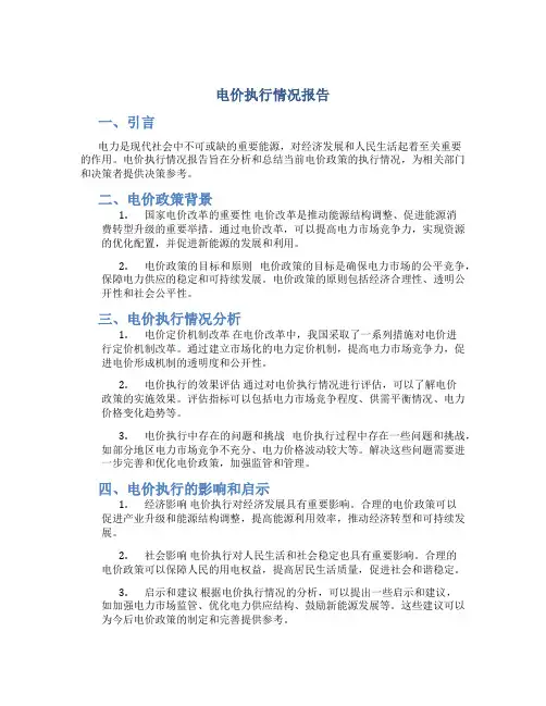 电价执行情况报告
