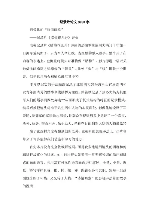 纪录片论文3000字